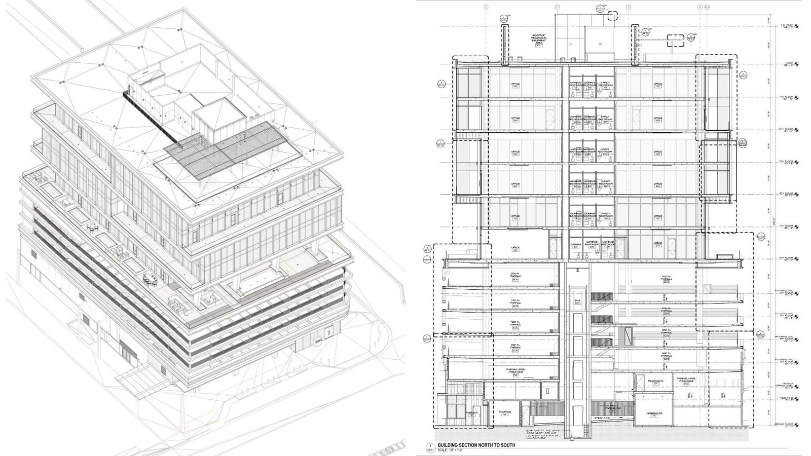 BIM model and building section, work sample