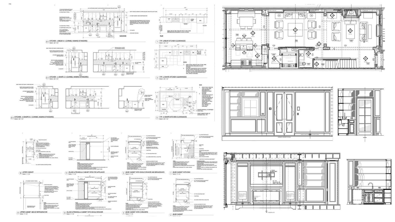 Kitchen elevations and cabinet details, work sample